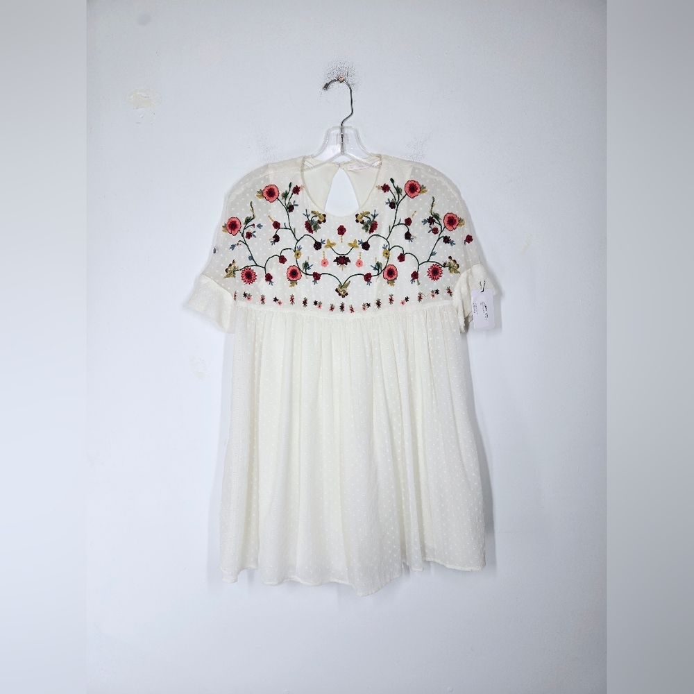 Zara Trafalau Floral Embroidered Cream Mini Dress, Size XS
